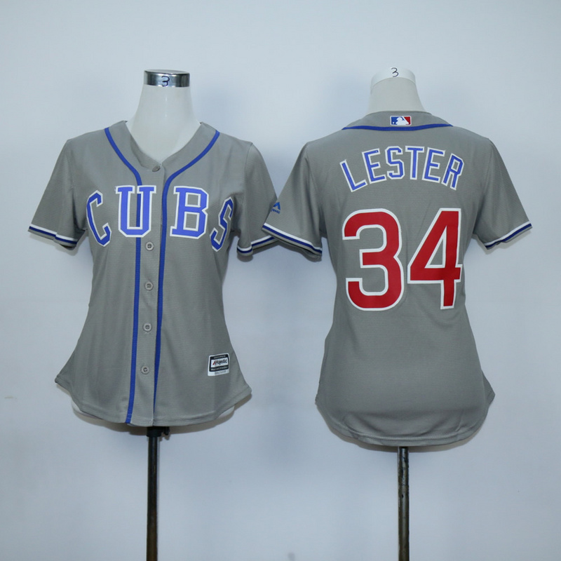 Women Chicago Cubs 34 Lester Grey MLB Jerseys